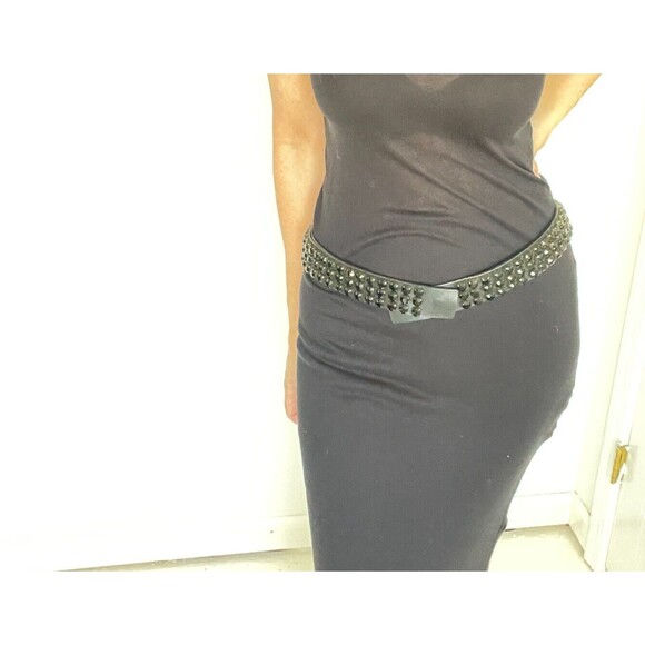 Leather Belt with Swarovski Rhinestone Black 35\